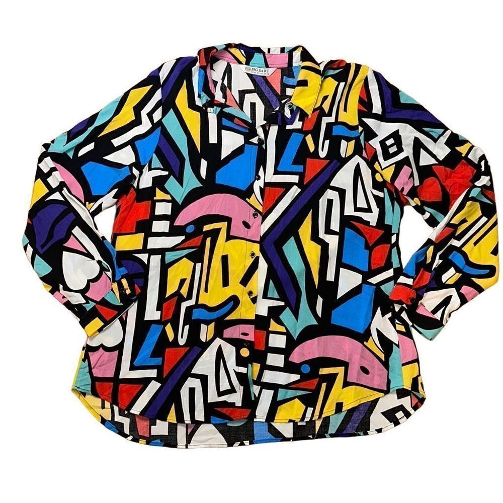 Big Dart Women's Button Up Shirt Large Long Sleeve Abstract Colorblock 48/46/18